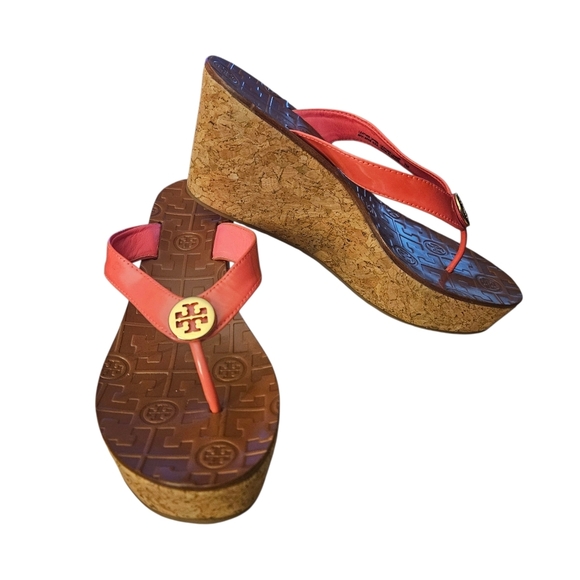 Tory Burch Pink Platform Cork Wedge Flip Flops Sandals Size 7 Women's - Picture 15 of 15